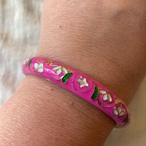 Pink‎ Flowers Cloisonne Vintage Hinged Bracelet